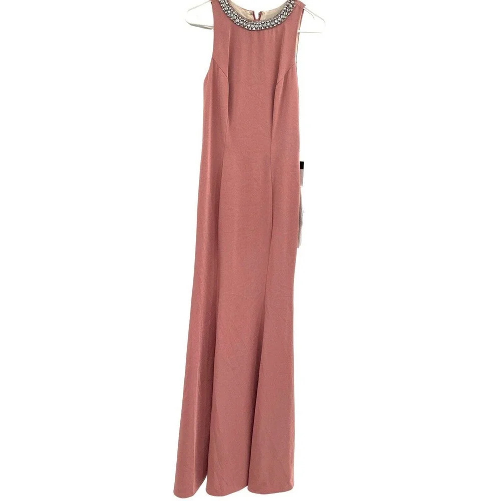 IEENA by MAC DUGGAL Gown Rose Pink Embellished Neck Trumpet Size US 0 - Picture 1 of 16